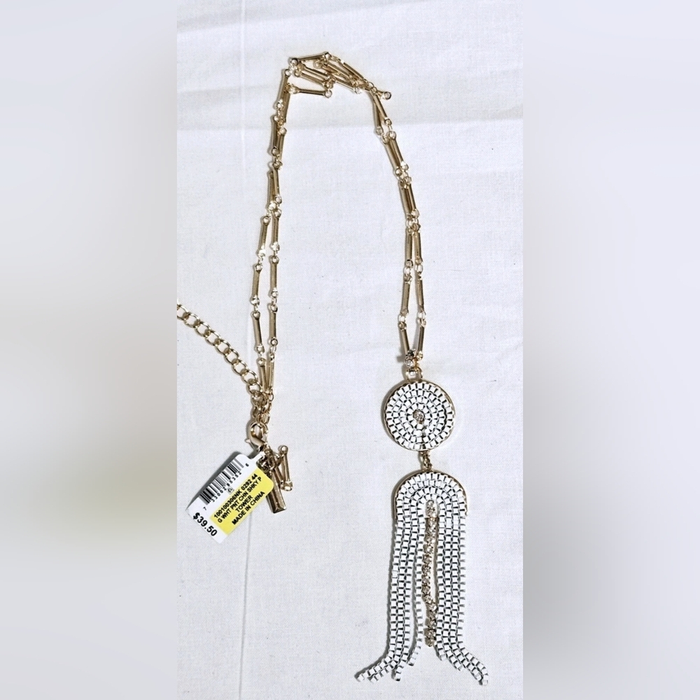 Inc Elegant Gold Tone, And White Pendant Necklace